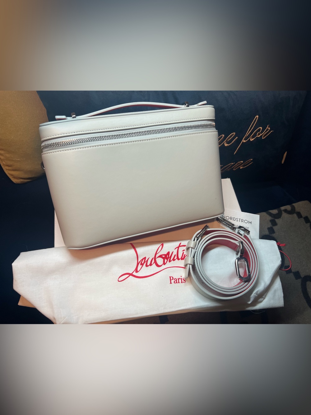 Christian Louboutin Djanis Vanity Crossbody Bag Light Grey Leather